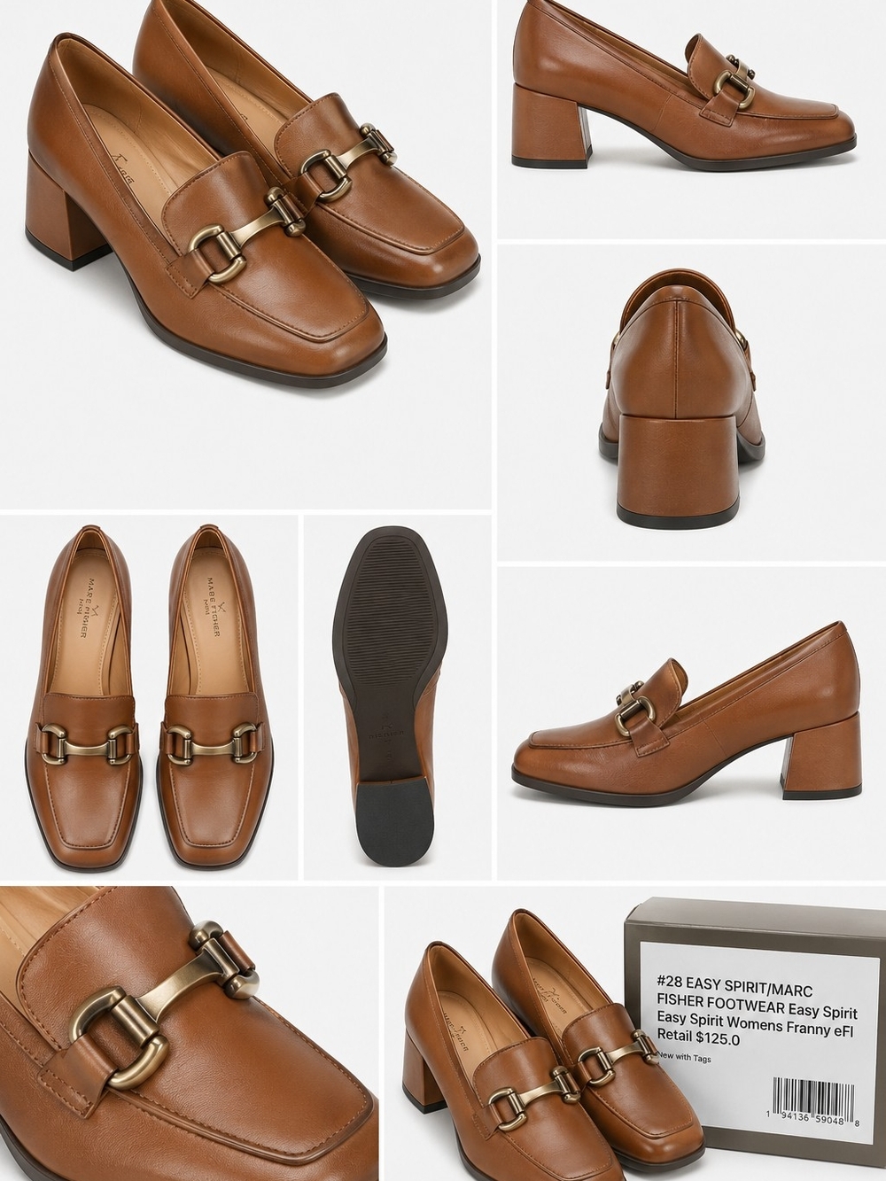 NIB Easy Spirit Women's Franny Leather Block Heel Loafers - Brown